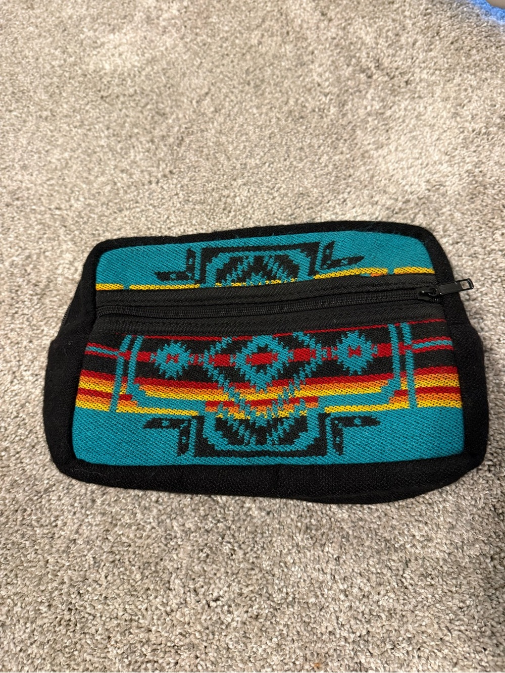 Teal Southwestern Pattern Zip Pouch - Women Bags